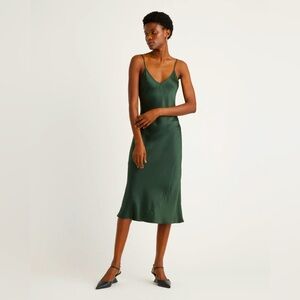 Quince green 100% washable silk slip dress size M